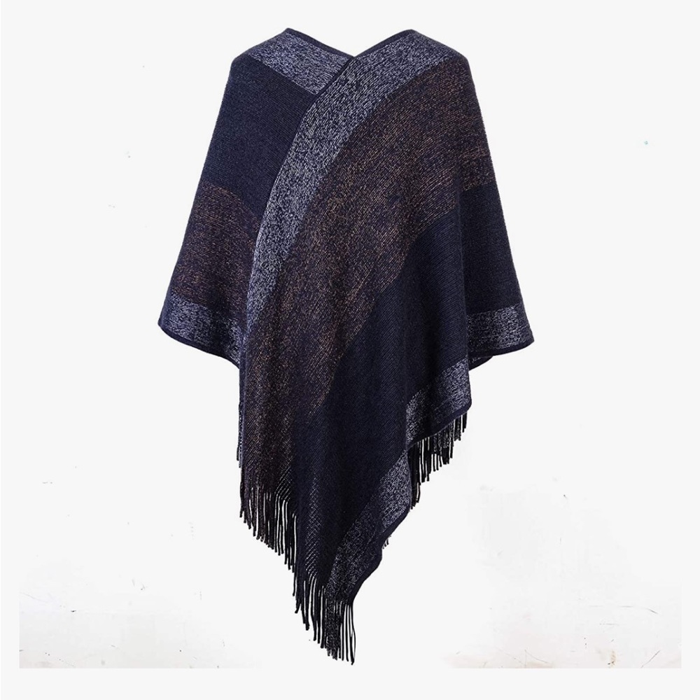 Blue and Brown Striped Poncho